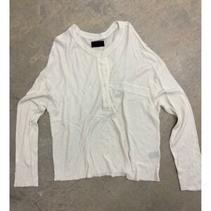 RTA‎ Women's White Waffle Knit Long Sleeve Henley Top